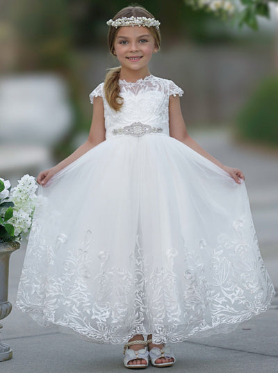 Mia Belle Girls Communion Dresses | Embroidered Crystal Gown