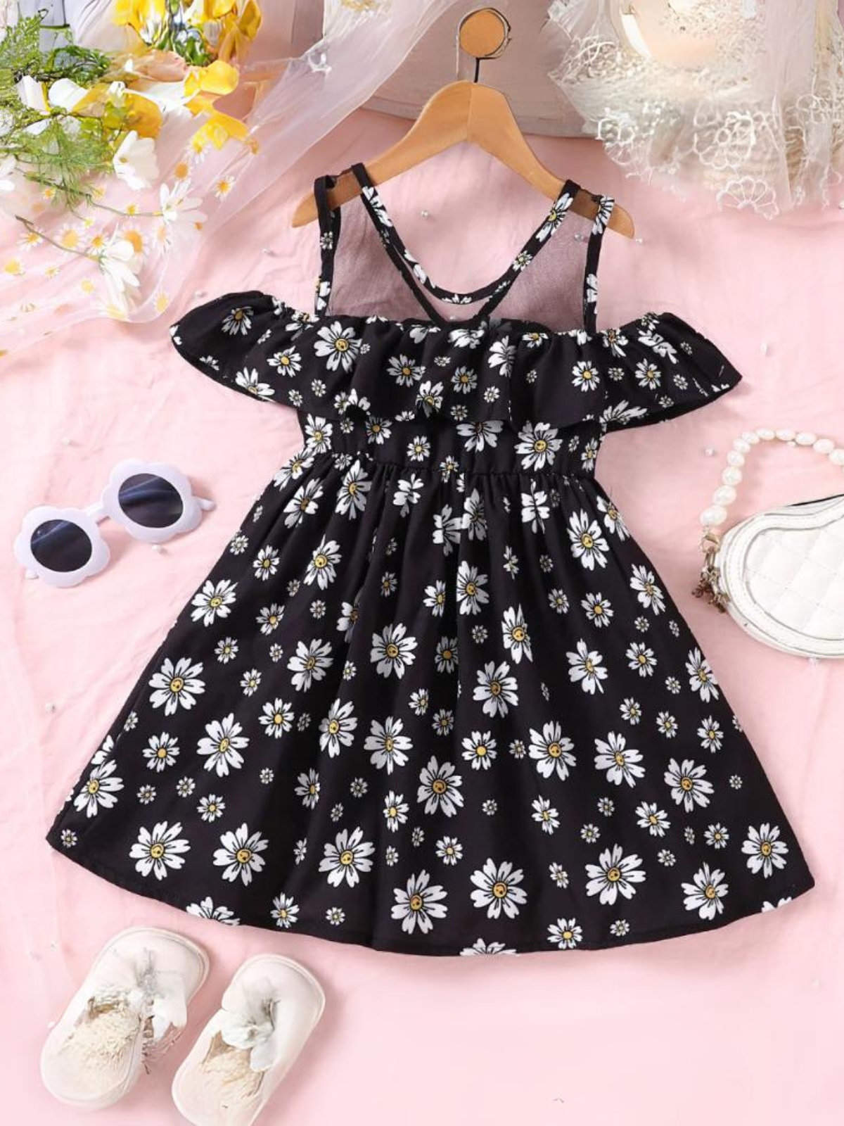 Daisy Sheer Shoulder Ruffle Dress | Summer Outfits | Mia Belle Girls