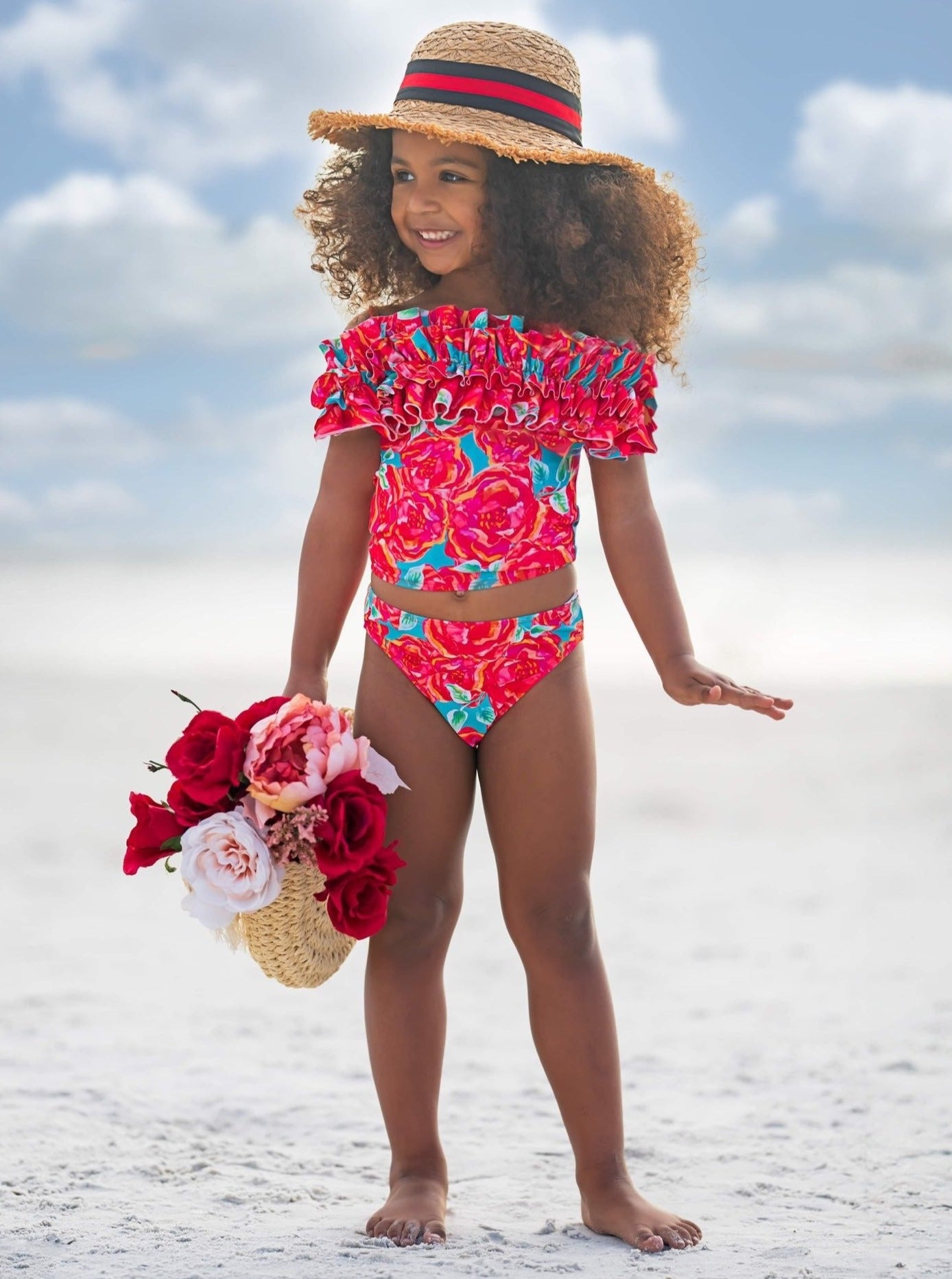 Mia Belle Girls Swimwear | Rose Ruffle Tankini Two Piece Swimsuit