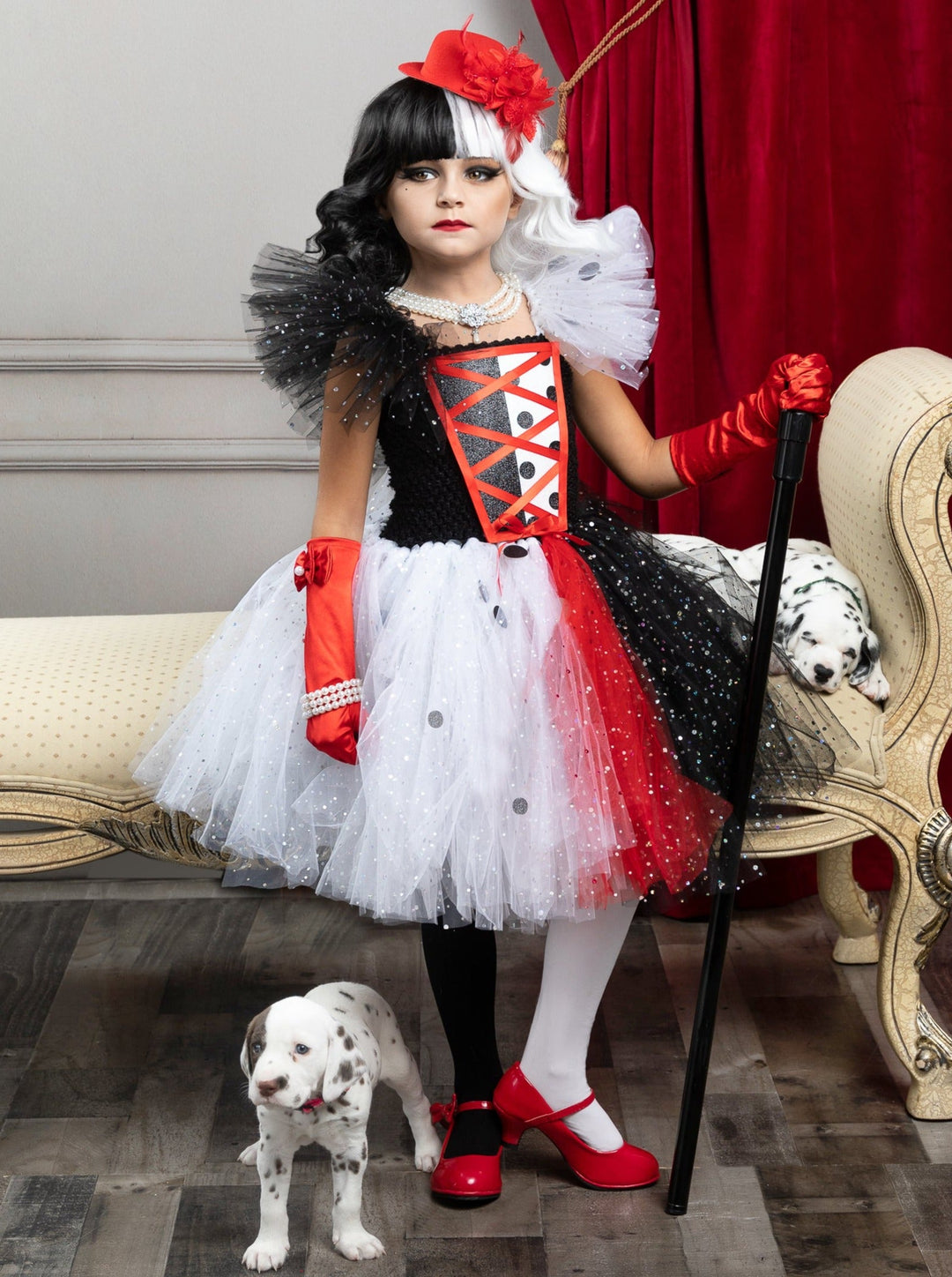 Girls Cruella Inspired Dalmatian Villain Tutu Costume Dress – Mia