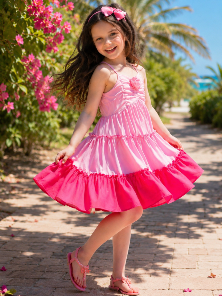 Blushing Pink Ombre Rosette Tiered Dress Mia Belle Girls