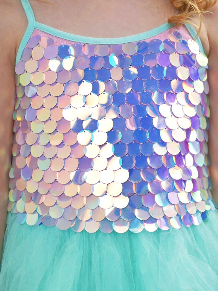 Iridescent Aqua Mermaid Sequin Party Dress Mia Belle Girls
