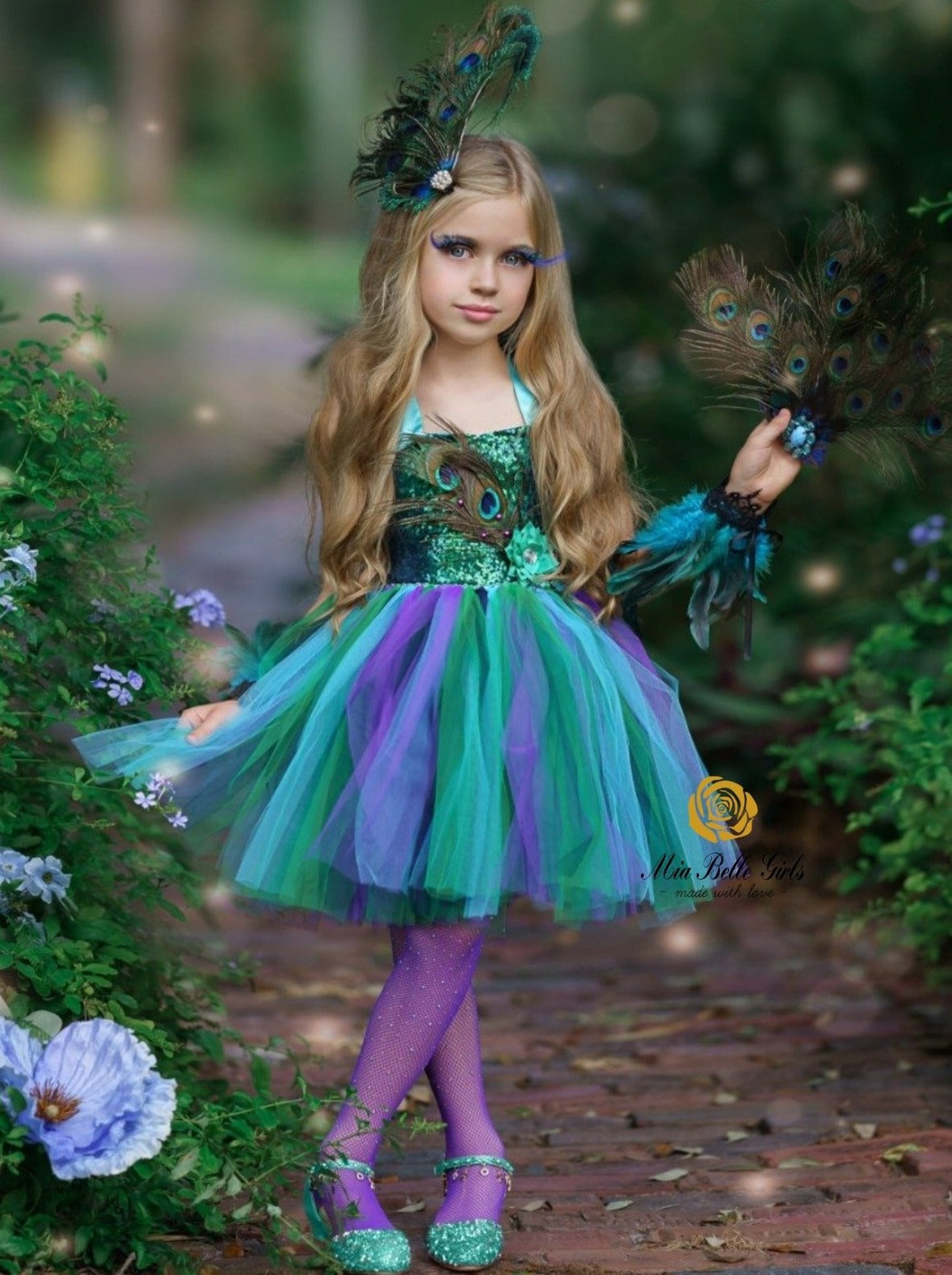 Girls Enchanted Peacock Fairy Tutu Costume Dress Blue / 8Y Girls Enchanted Peacock Fairy Tutu Costume Dress Blue / 8Y