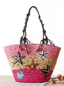 Starfish Embroidered Straw Beach Bag