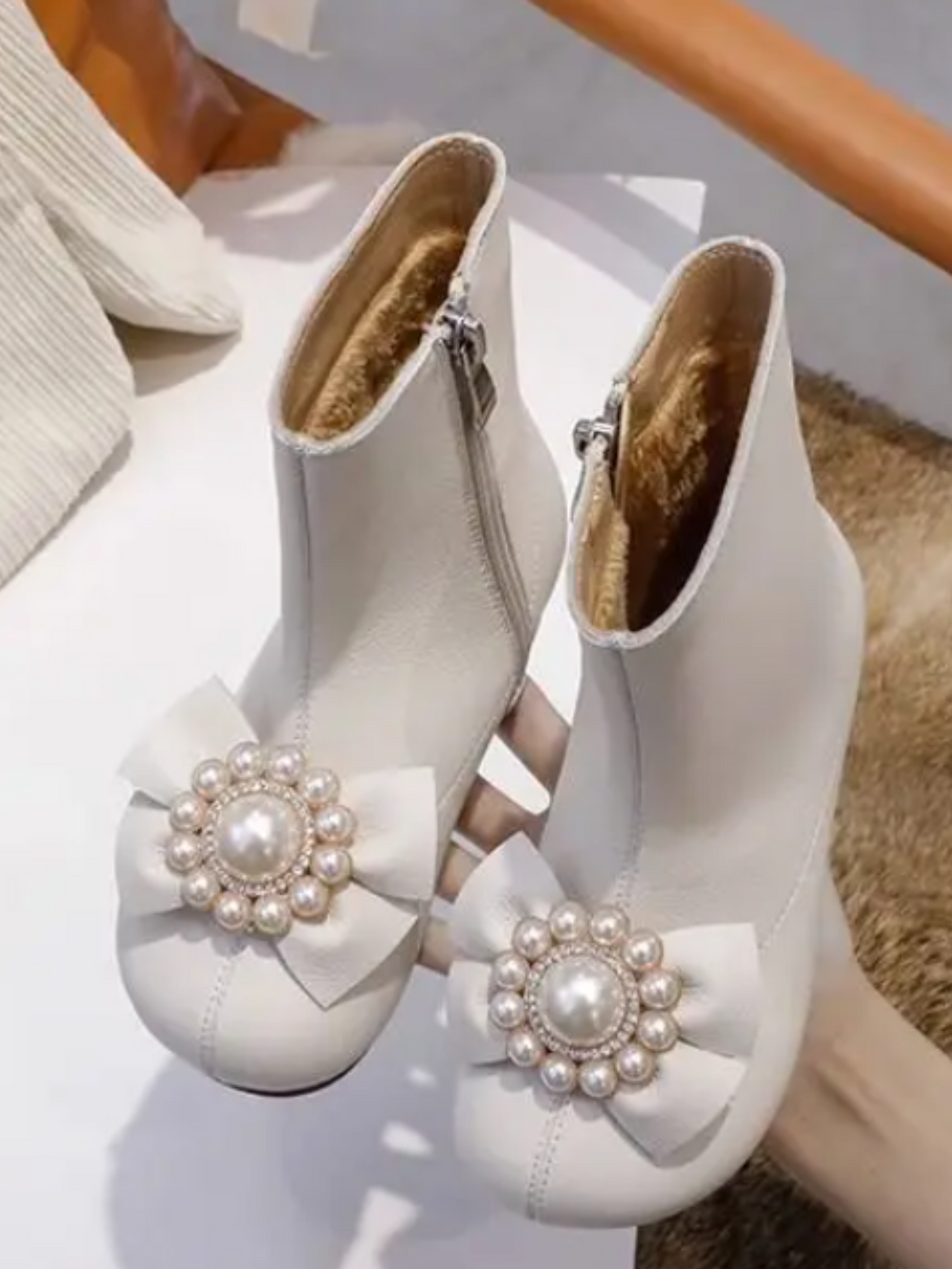 Mia Belle Girls Pearl Bow Ankle Boots | Shoes By Liv & Mia