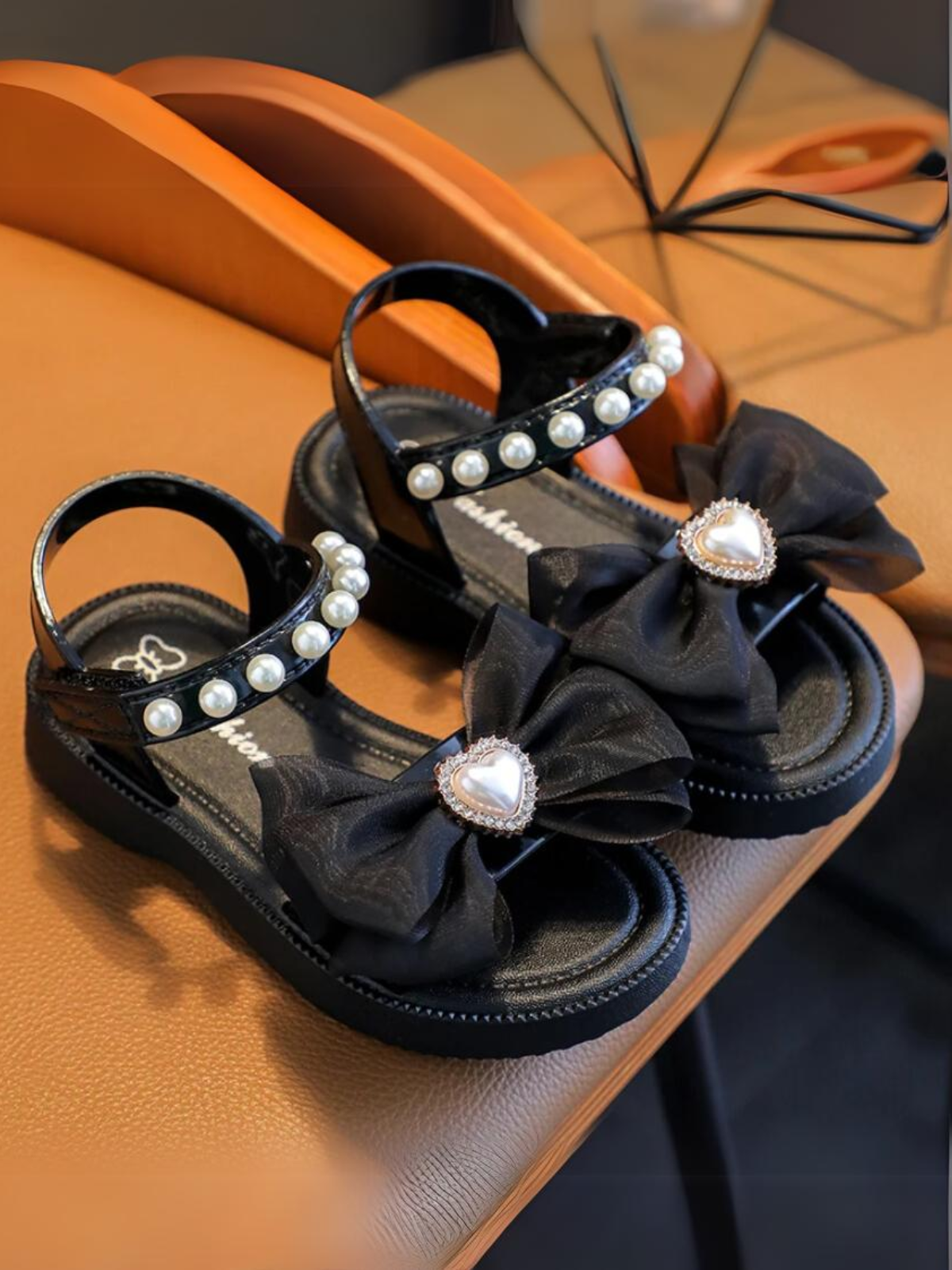 Girls Pearl Heart Bow Sandals | Mia Belle Girls Shoes by Liv And Mia