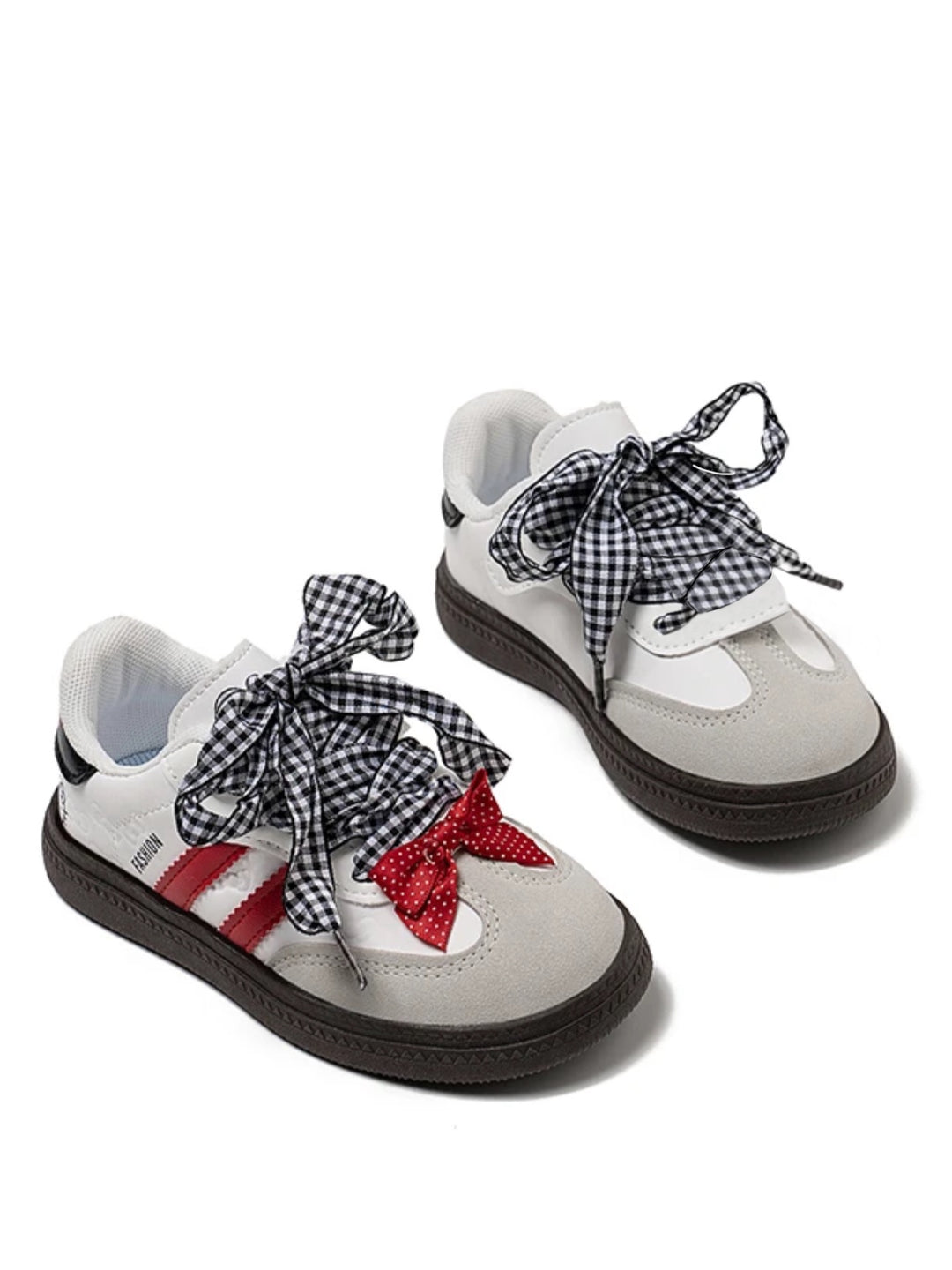 Casual Gingham Bow Lace-Up Sneakers