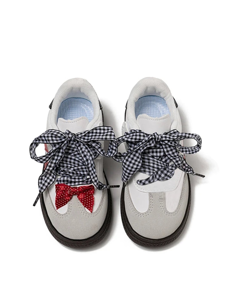Casual Gingham Bow Lace-Up Sneakers