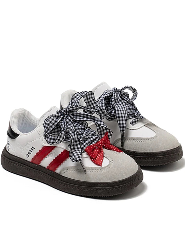 Casual Gingham Bow Lace-Up Sneakers