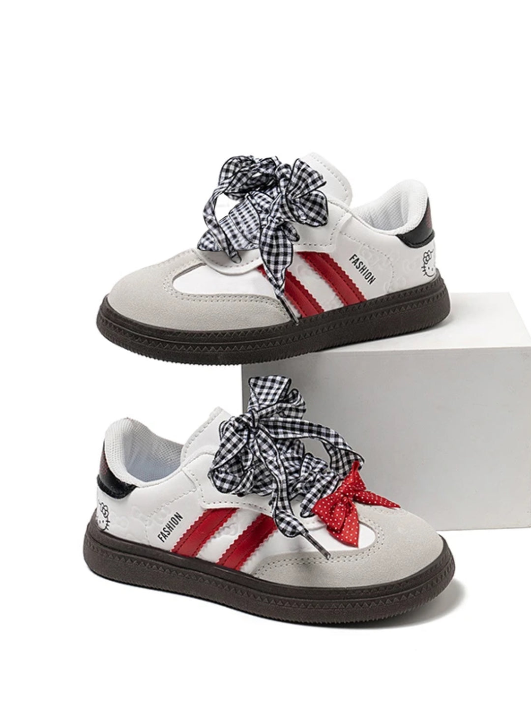 Casual Gingham Bow Lace-Up Sneakers