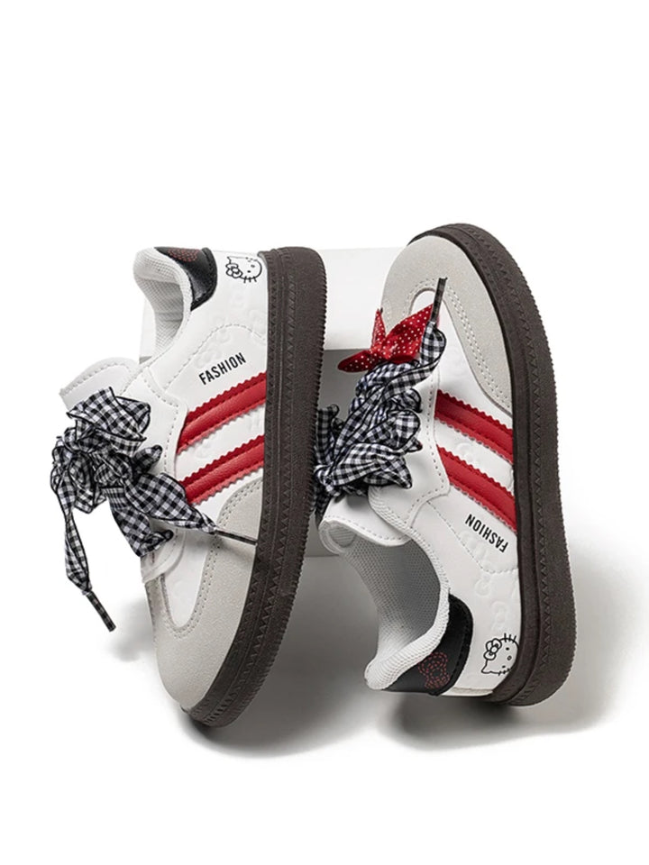 Casual Gingham Bow Lace-Up Sneakers