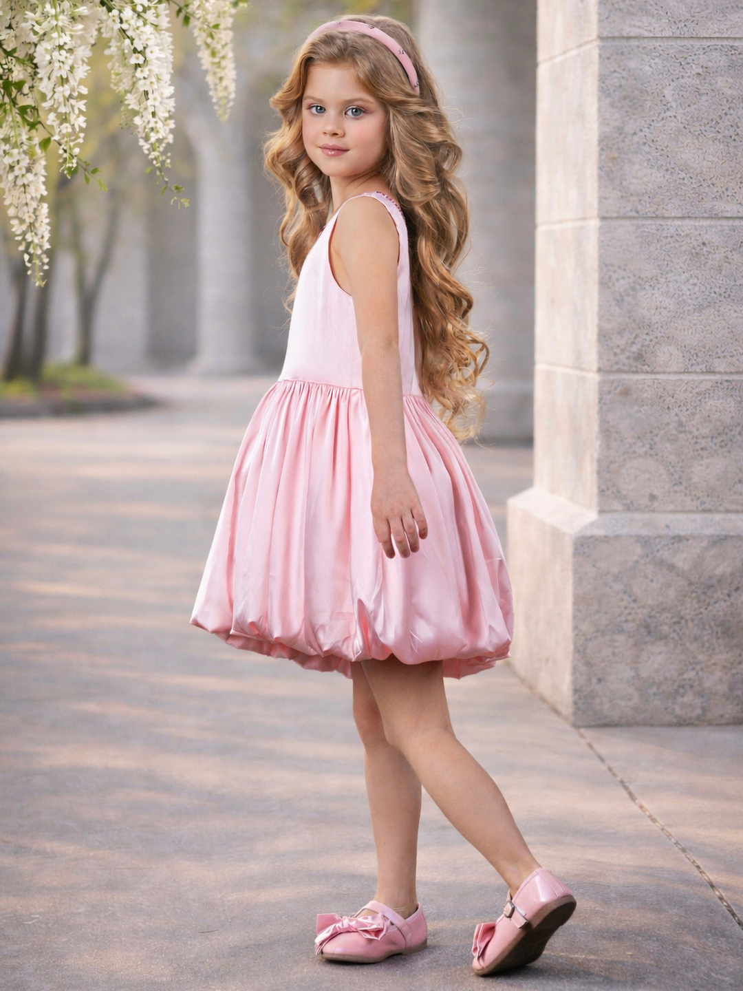 Girls pink sleeveless dress for Easter and graduation