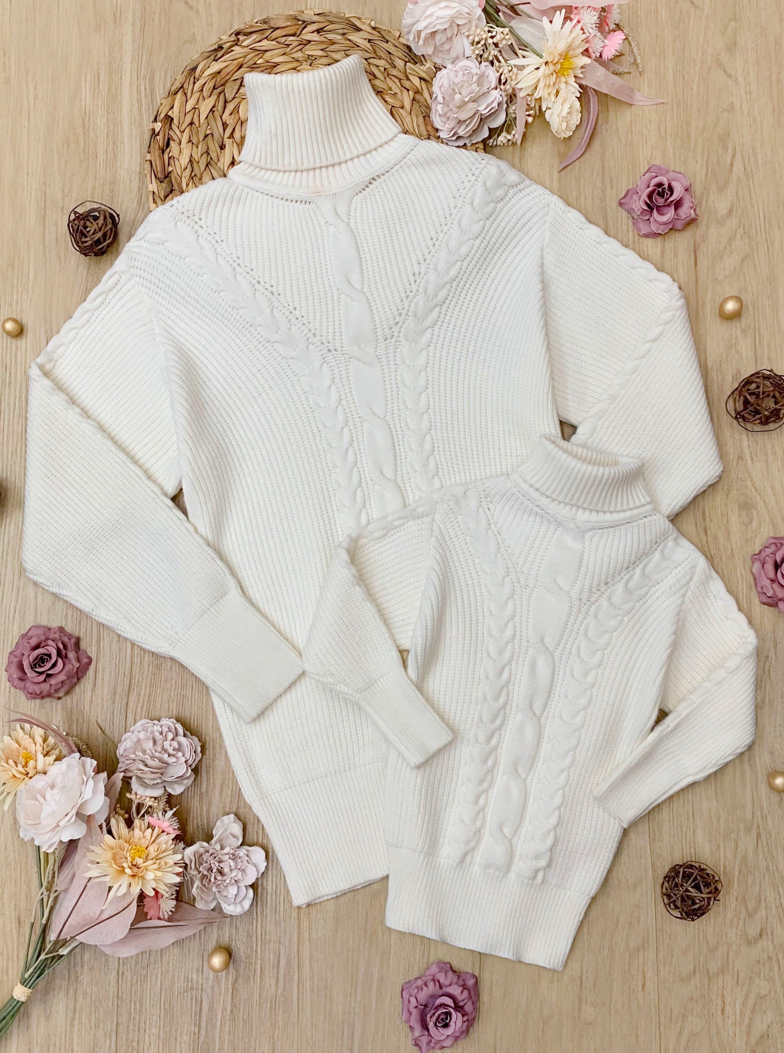 Mommy and Me Cream Oversized Cable Knit Sweater – Mia Belle Girls