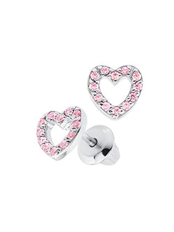 Sterling Silver Pink Open Heart Earrings