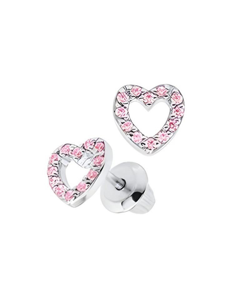 Sterling Silver Pink Open Heart Earrings