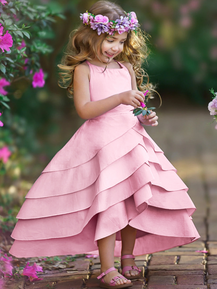 Little Girls Cute Spring Dresses Toddler Tiered Hi Lo Petal Dress Pink 10Y 12Y