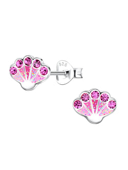 Sterling Silver Stud Earrings Sparkling Pink Shell