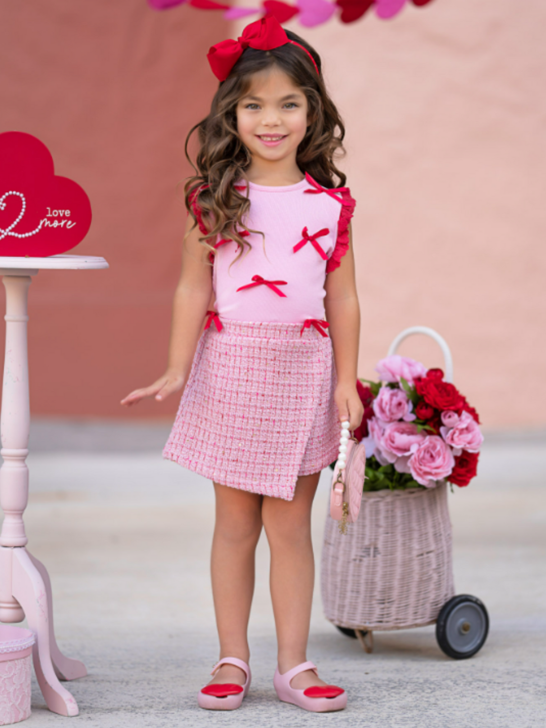 Chic Bows Lace Tank Top and Tweed Skort Set – Mia Belle Girls Chic Bows Lace Tank Top and Tweed Skort Set – Mia Belle Girls
