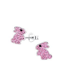 Sterling Silver Pink Crystal Bunny Easter Stud Earrings
