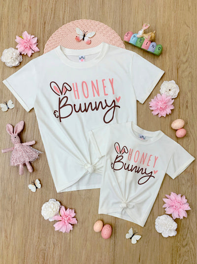 Mia Belle Girls Honey Bunny Knot Hem Top | Mommy And Me Easter Tops