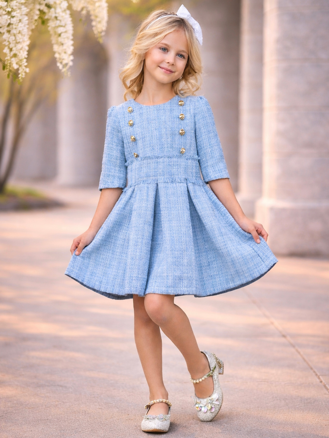 Girls blue tweed dress for Easter and graduation