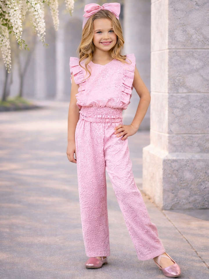 Springtime Blush Textured Top and Matching Pant Set Mia Belle Girls