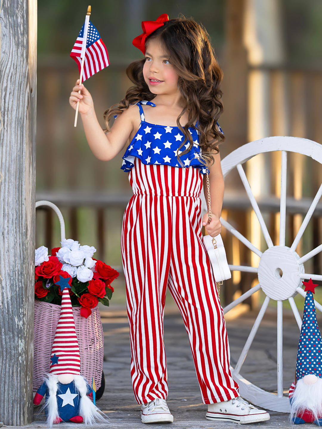 Patriotic Star & Stripes Tie-Strap Jumpsuit