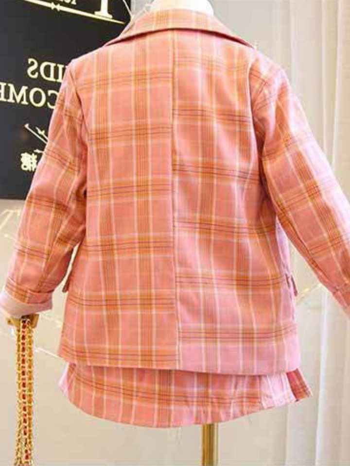 Not-So-Clueless Pink Plaid Blazer and Pleated Skirt Set