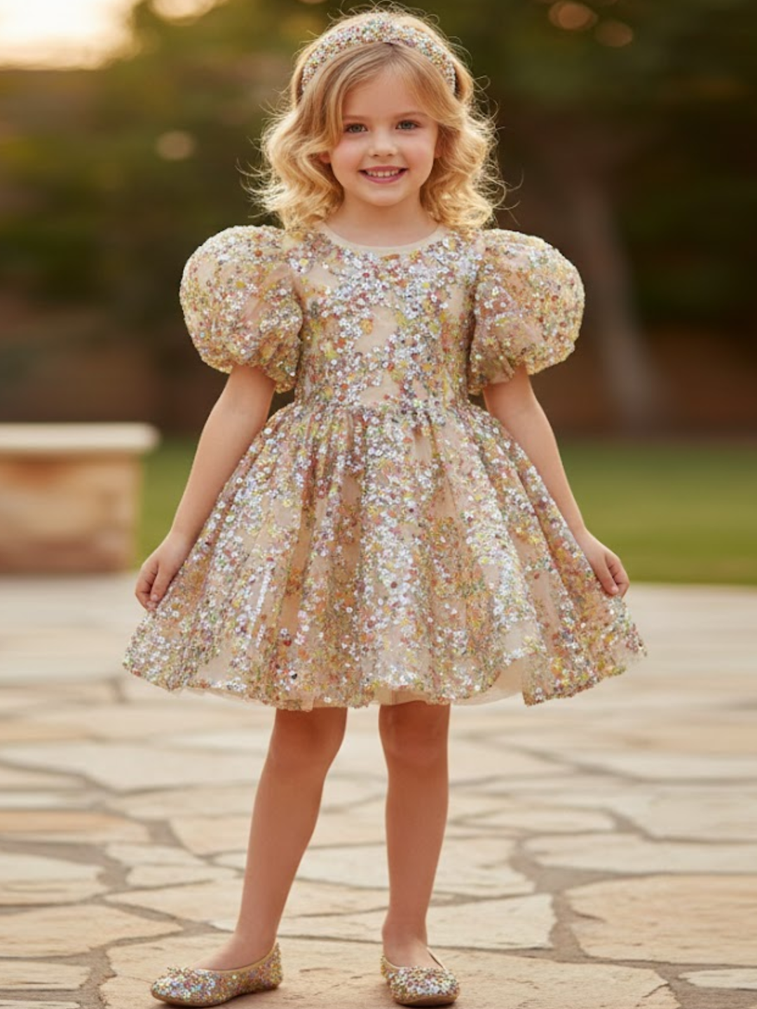 Gold Sequin Magic Mini Special Occasion Dress Mia Belle Girls