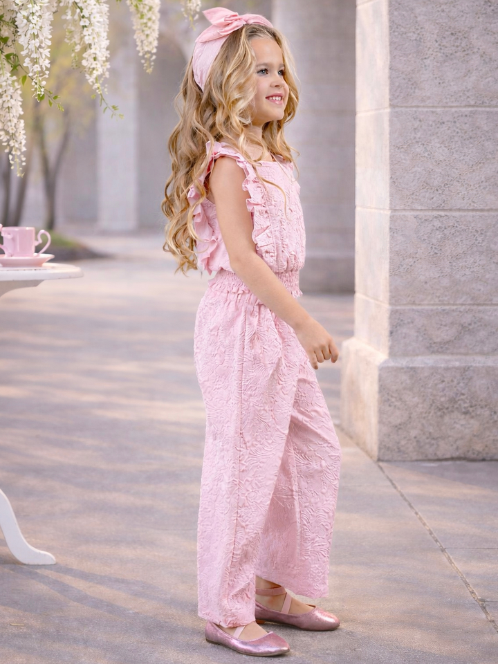 Springtime Blush Textured Top and Matching Pant Set Mia Belle Girls