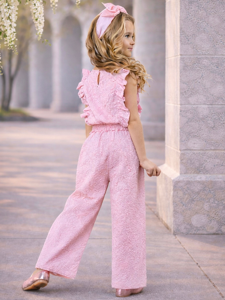 Springtime Blush Textured Top and Matching Pant Set Mia Belle Girls
