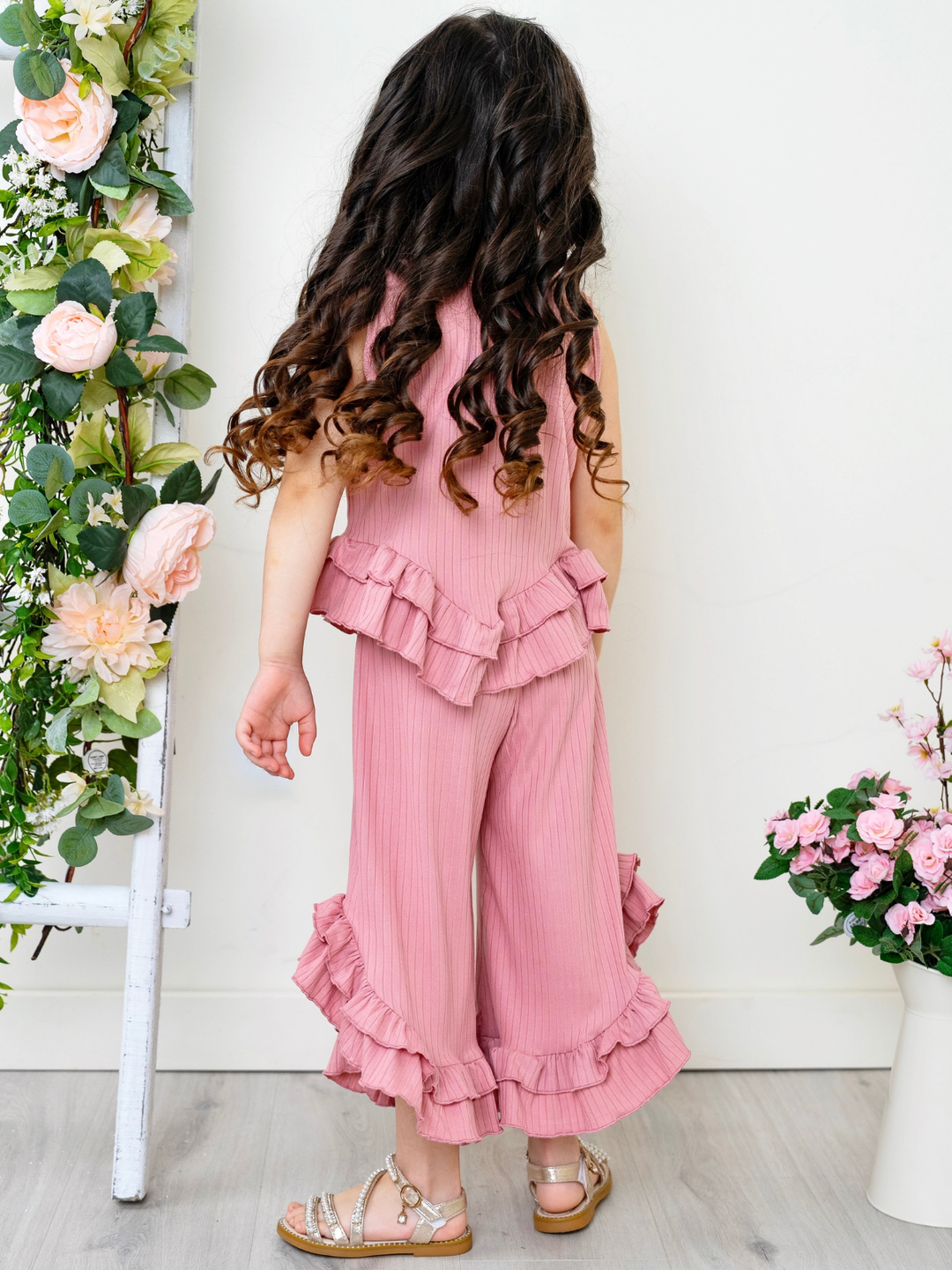 Rosewood Ribbed Ruffle Tank and Pants Set Mia Belle Girls