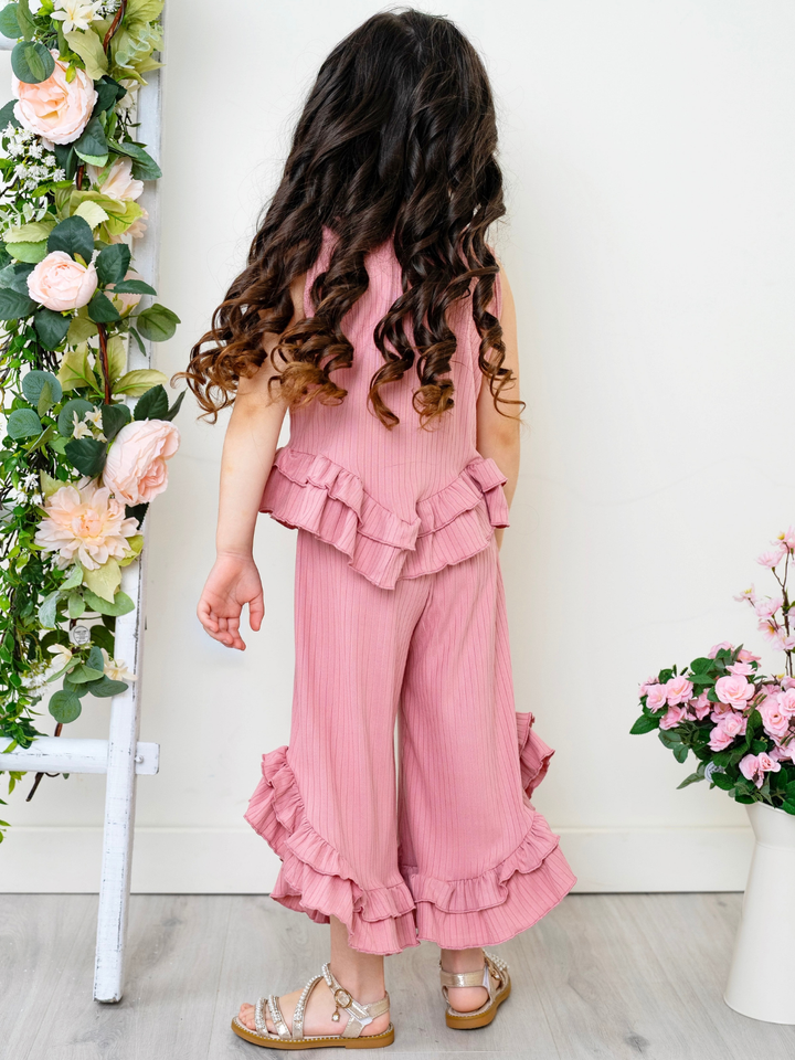 Rosewood Ribbed Ruffle Tank and Pants Set Mia Belle Girls