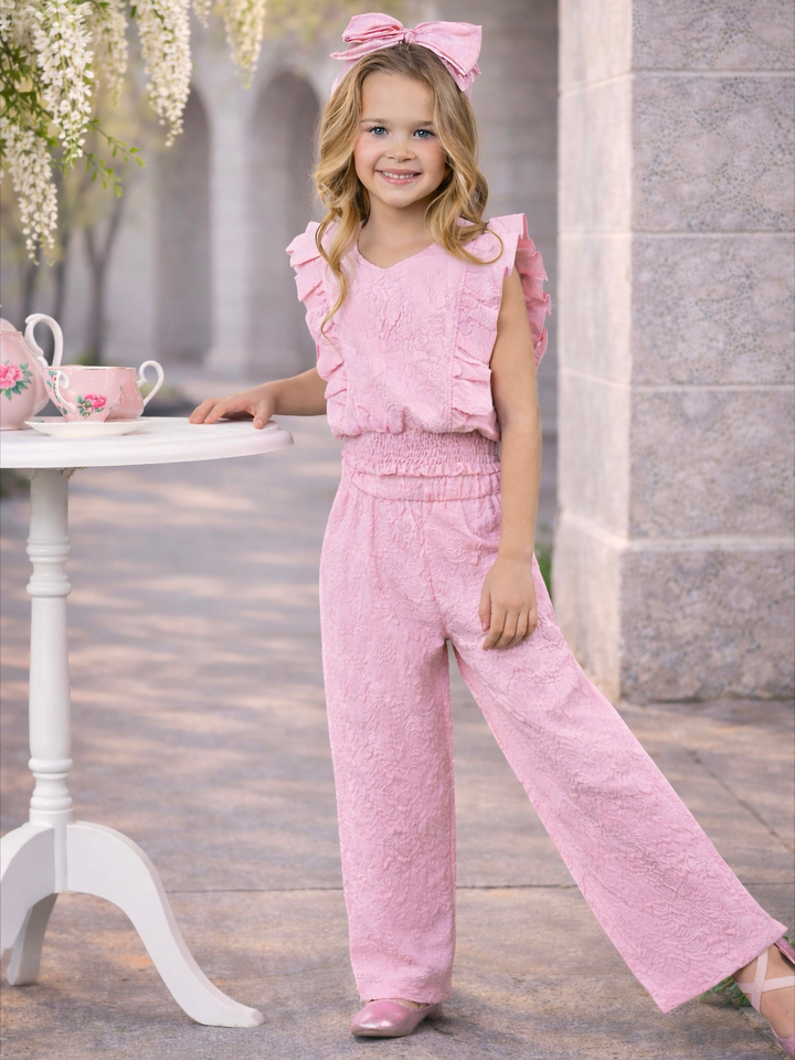 Springtime Blush Textured Top and Matching Pant Set Mia Belle Girls