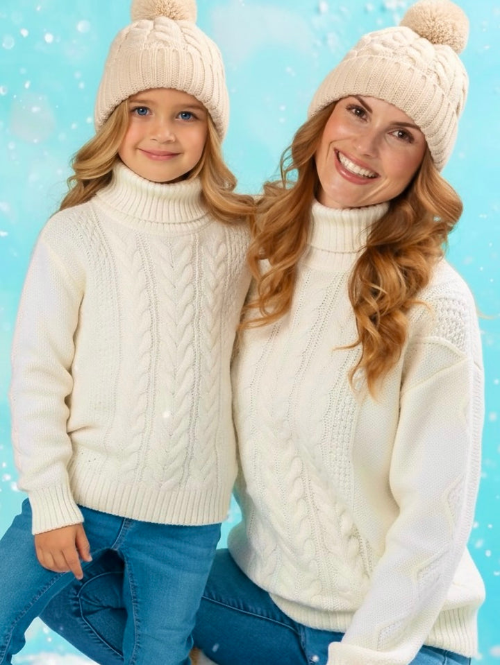 Mommy and Me Cream Oversized Cable Knit Sweater