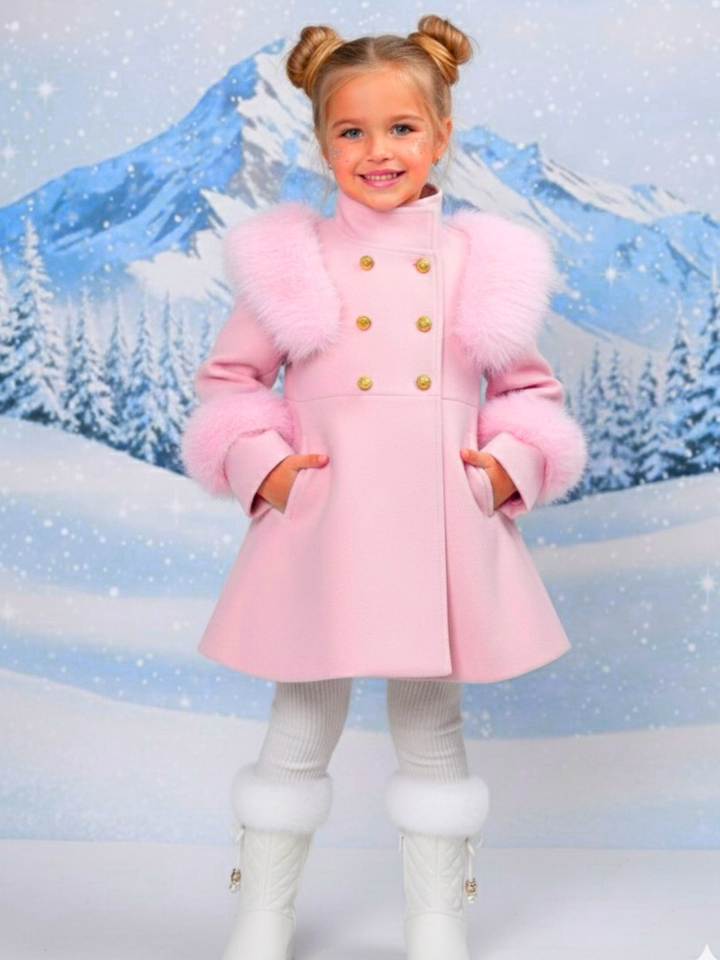 Frosted Princess Pink Fur Trim Dress Coat