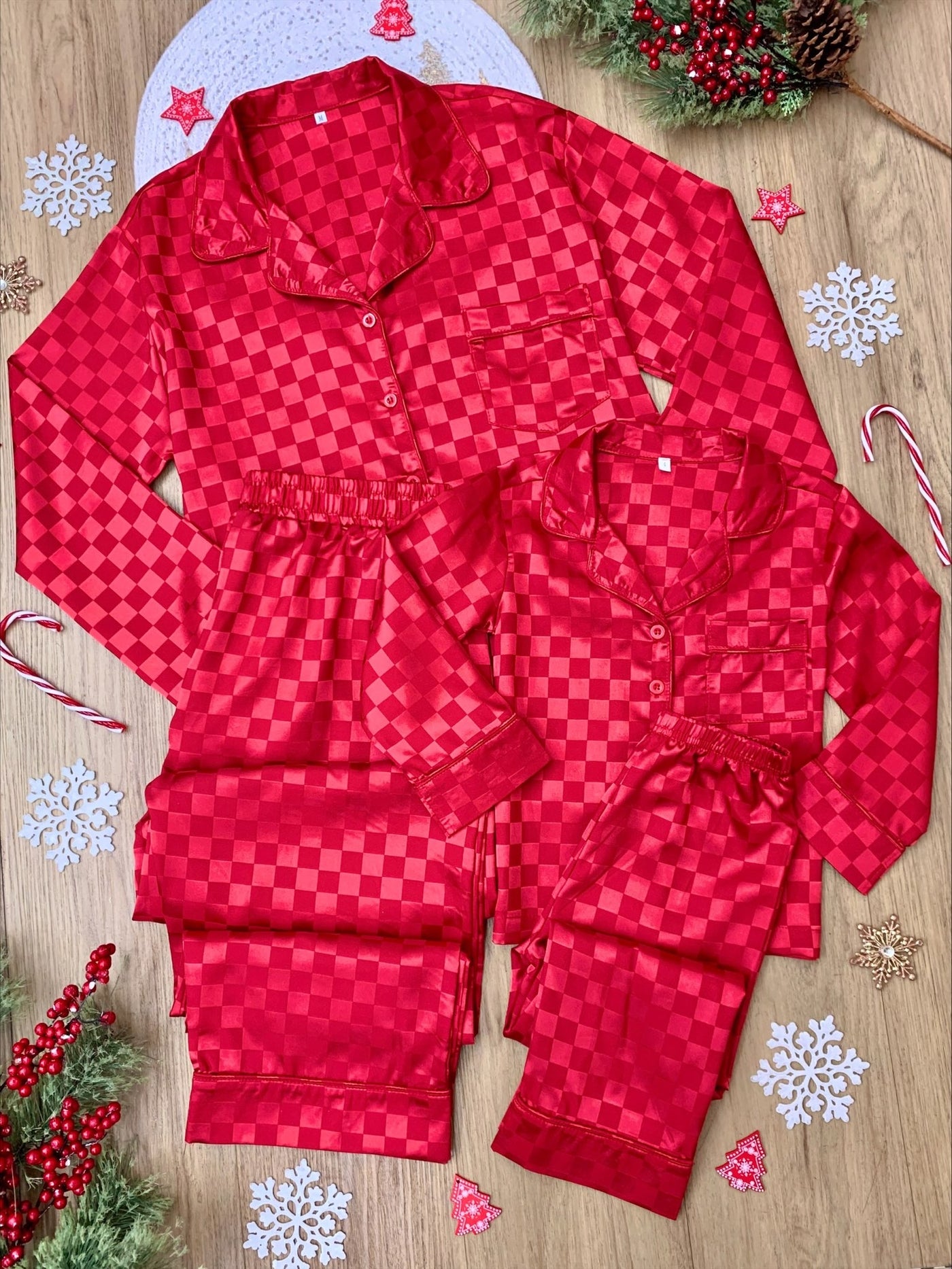 Mia Belle Girls Red Checkered Christmas Pajamas | Mommy and Me Pajamas