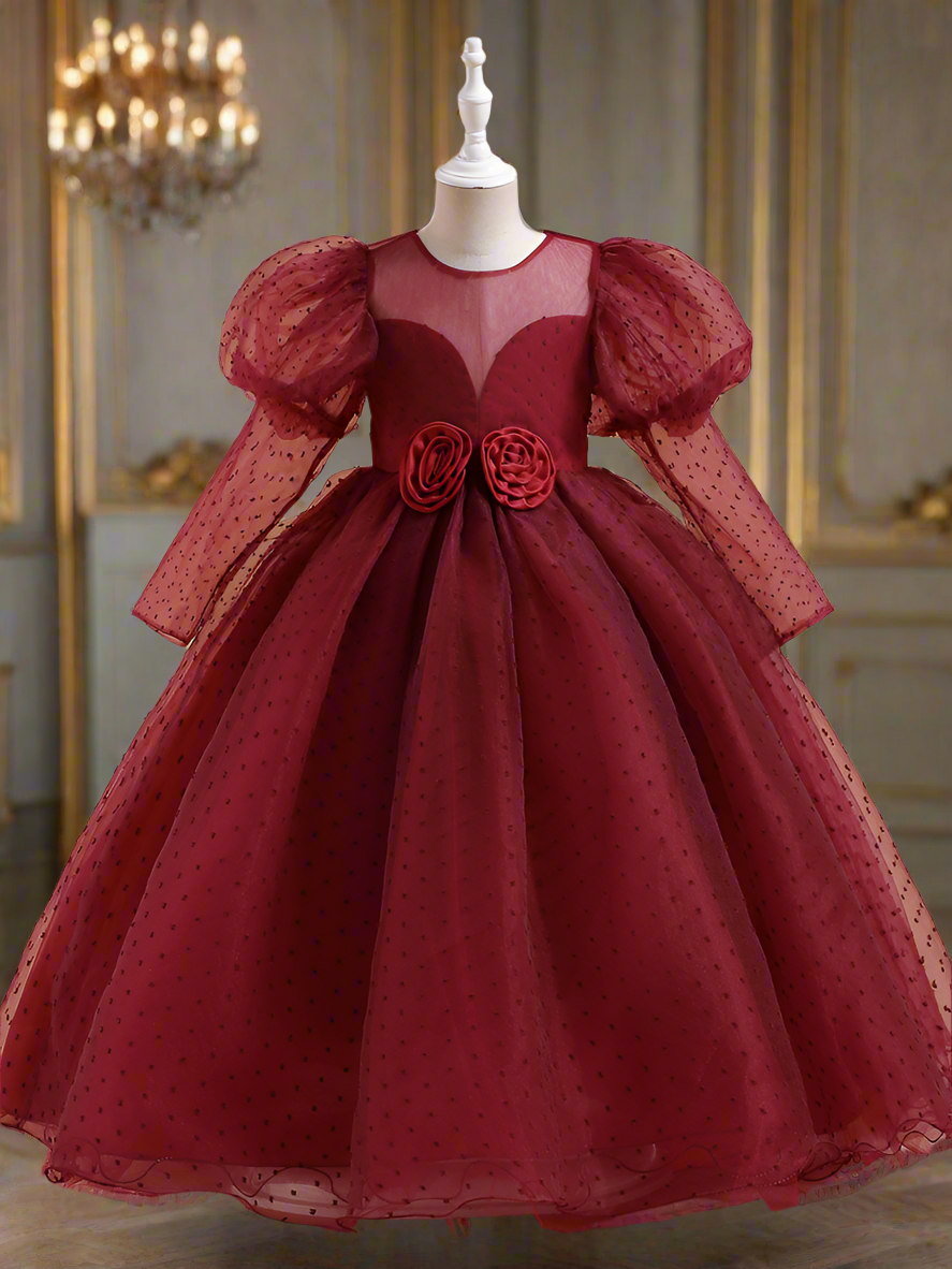 Off To The Ball Puff Sleeve Special Occasion Dress Red / 9Y Off To The Ball Puff Sleeve Special Occasion Dress Red / 9Y