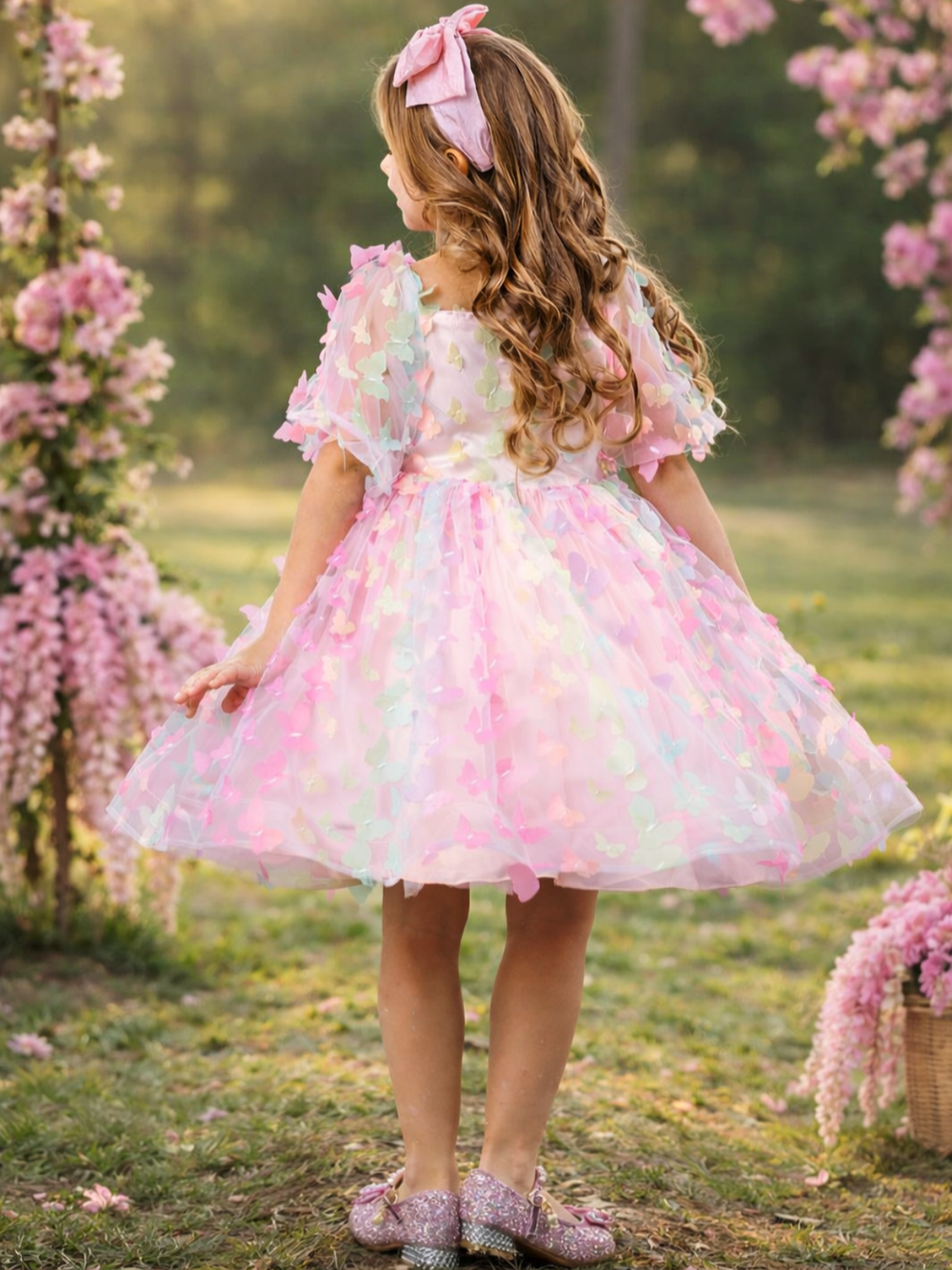 Pink Easter dress for girls with layered tulle skirt