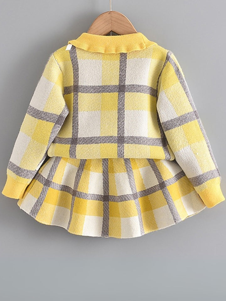 Sweet Plaid Knit Bow Top & Skirt Set