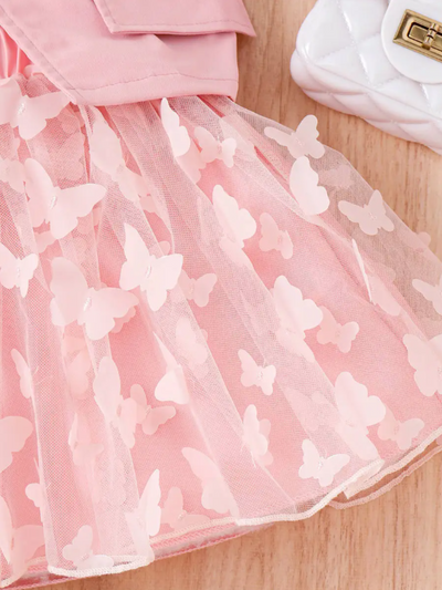 Pink Vest, Top, And Butterfly Skirt Set | Mia Belle Girls Spring Sets
