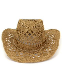 Woman  Simple Chic Tan Straw Cowboy Hat