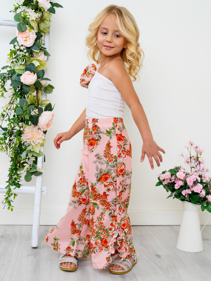 Blossom Garden One-Shoulder Top and Palazzo Pants Set Mia Belle Girls