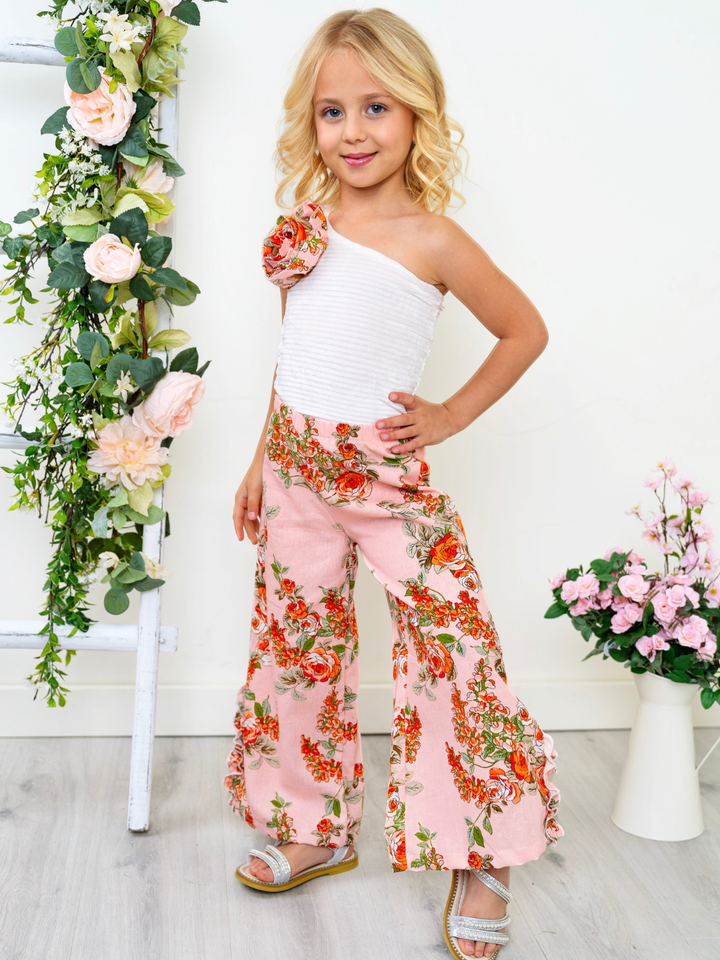 Blossom Garden One-Shoulder Top and Palazzo Pants Set Mia Belle Girls