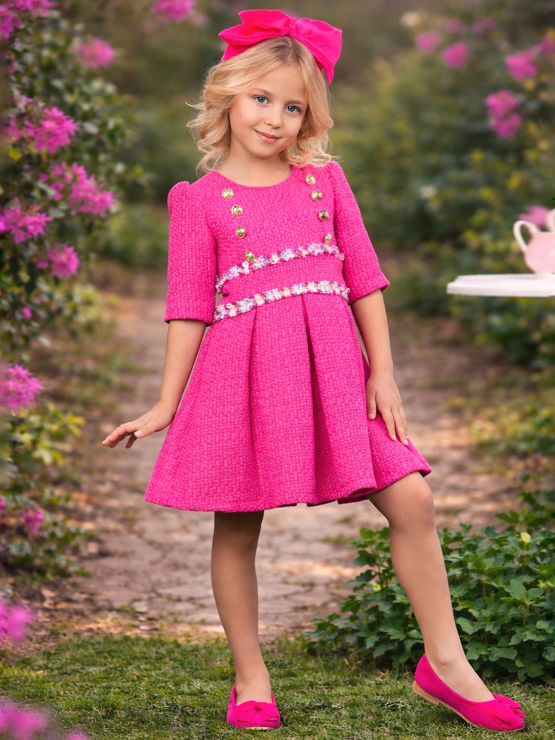 Girls Pink Tweed Dress | Elegant Dressy Outfit for Special Occasions Mia Belle Girls Girls Pink Tweed Dress | Elegant Dressy Outfit for Special Occasions Mia Belle Girls