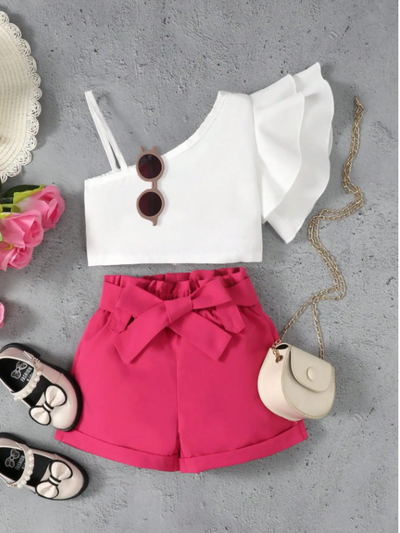 Mia Belle Girls Pink Paperbag Short Set | Girls Spring Outfits