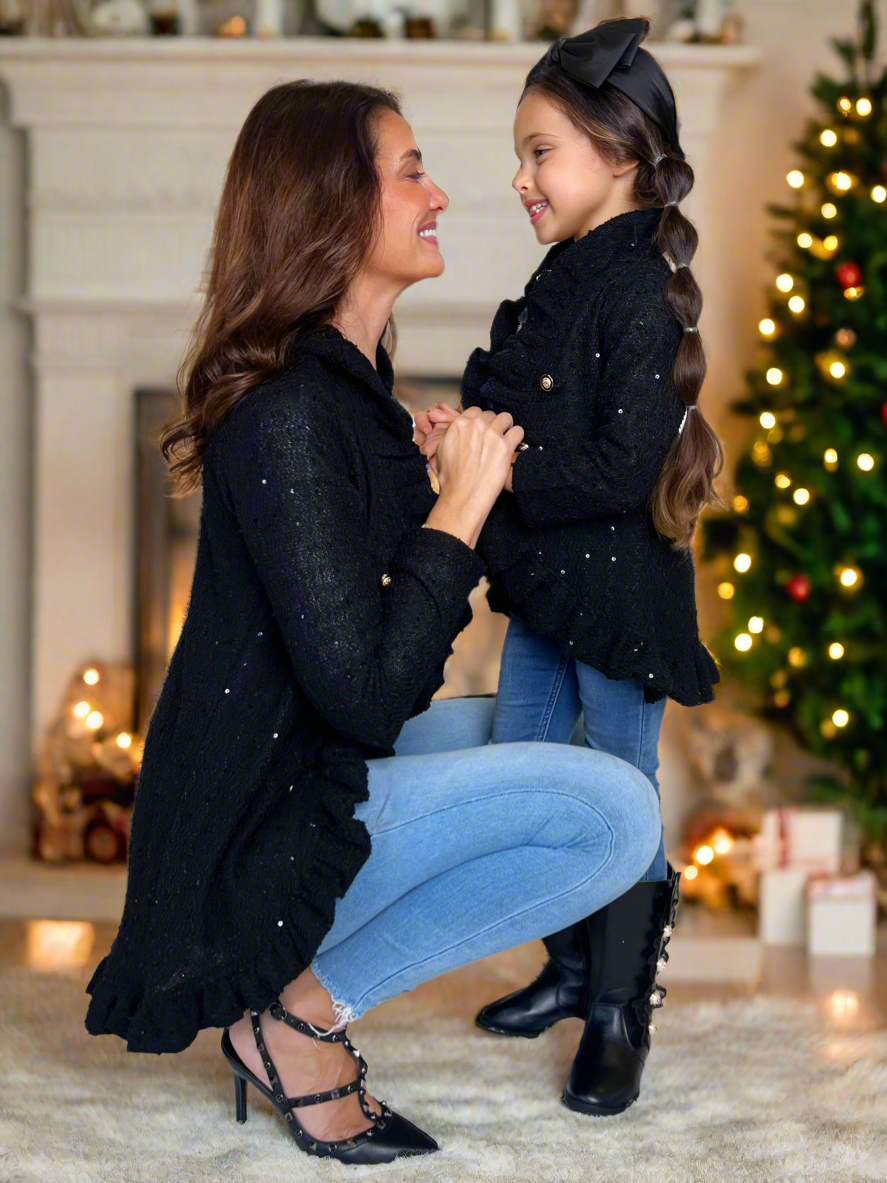 Mommy and Me Classy Duo Black Blazer Ruffle Cardigan