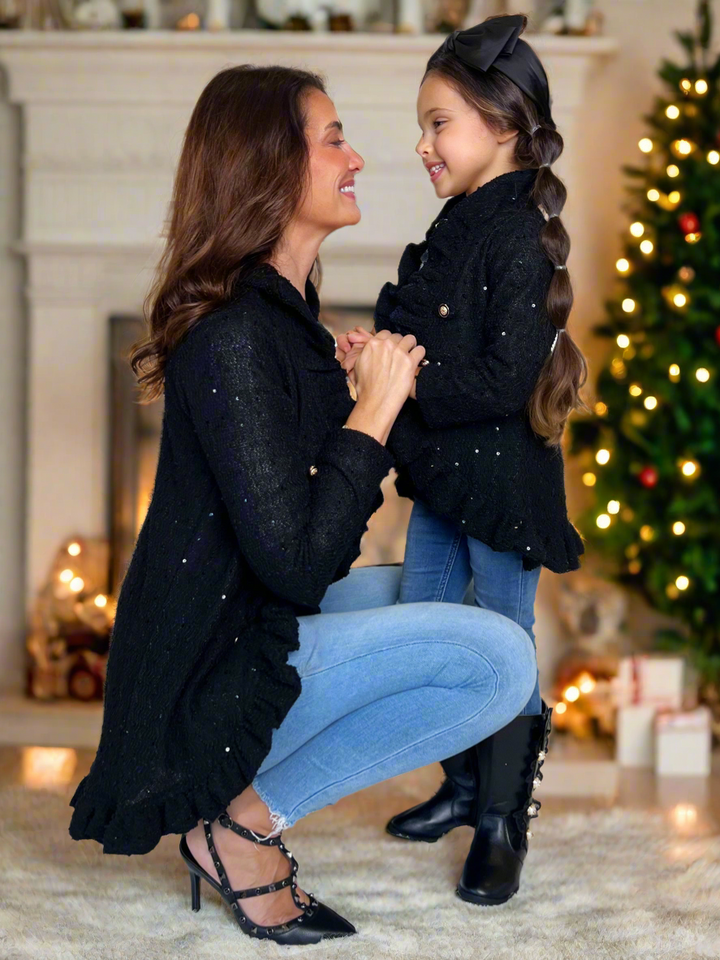 Mommy and Me Classy Duo Black Blazer Ruffle Cardigan