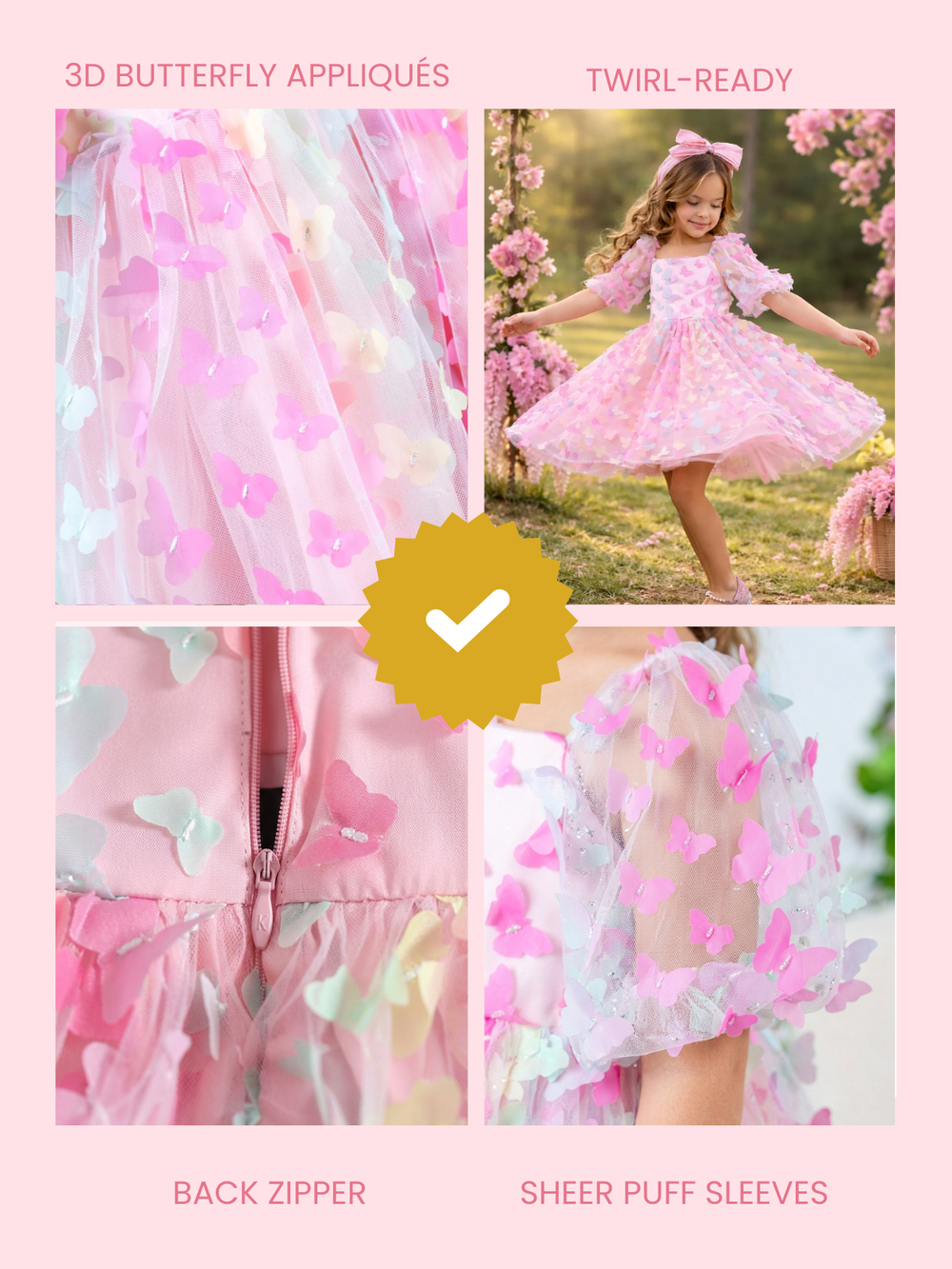 Butterfly Bliss 3D Applique Party Dress Mia Belle Girls