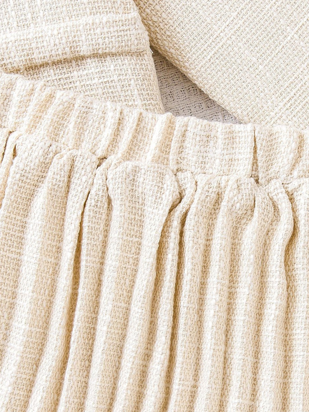 Cream Tweed Bow Jacket & Pleated Skirt Set